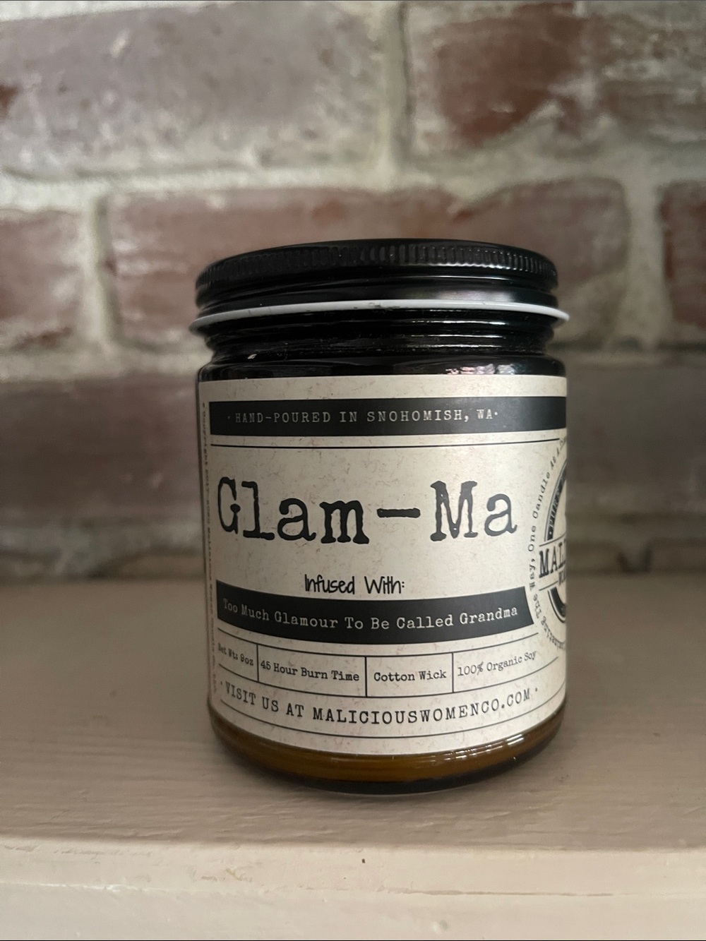 NIB GLAM-MA Malicious Women Candle Co. 100% soy-Rebel Rose